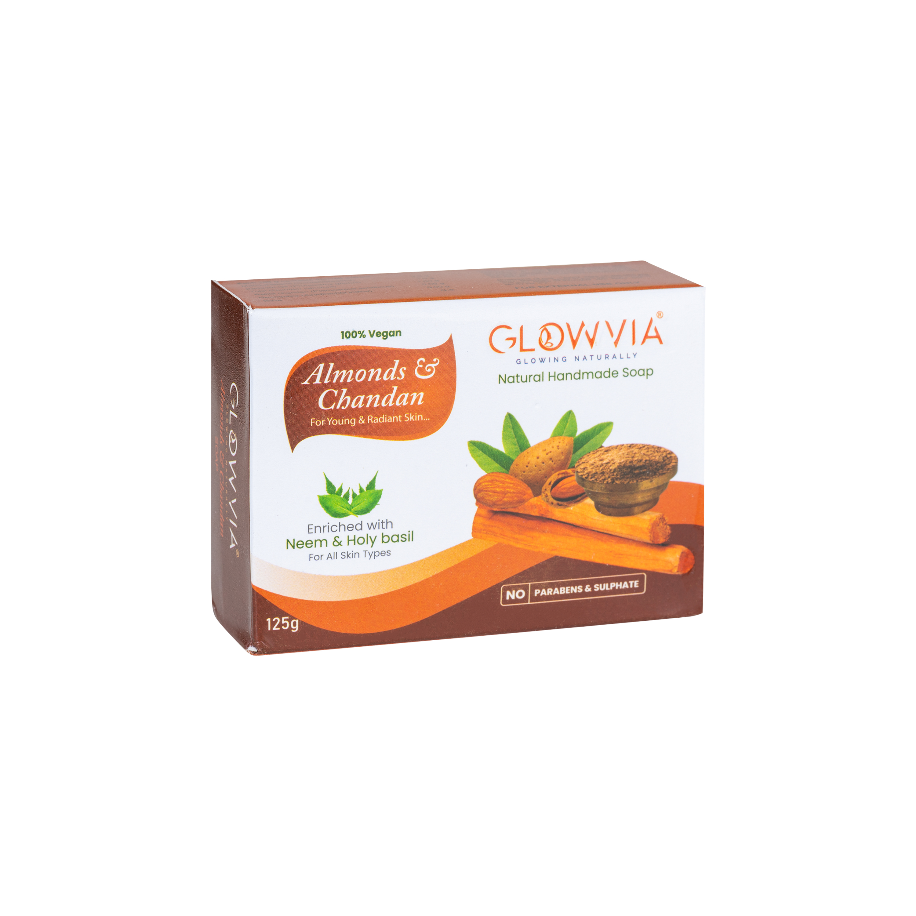 Glowvia Almonds and Chandan Natural Handmade Soap 125g (Pack of 3)